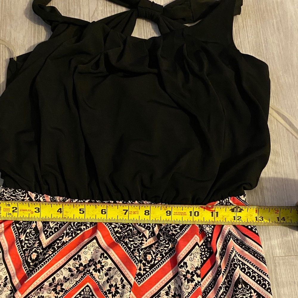 Three Hearts Black Top Maxi Dress with Coral and Cream Chevron Skirt - Picture 5 of 9